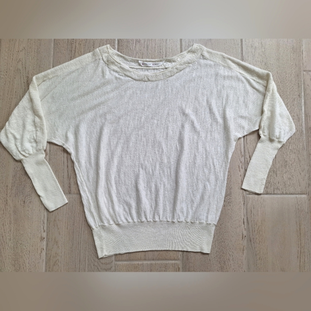 Athleta women's cream long-sleeved cotton/linen crewneck sweater  - size medium